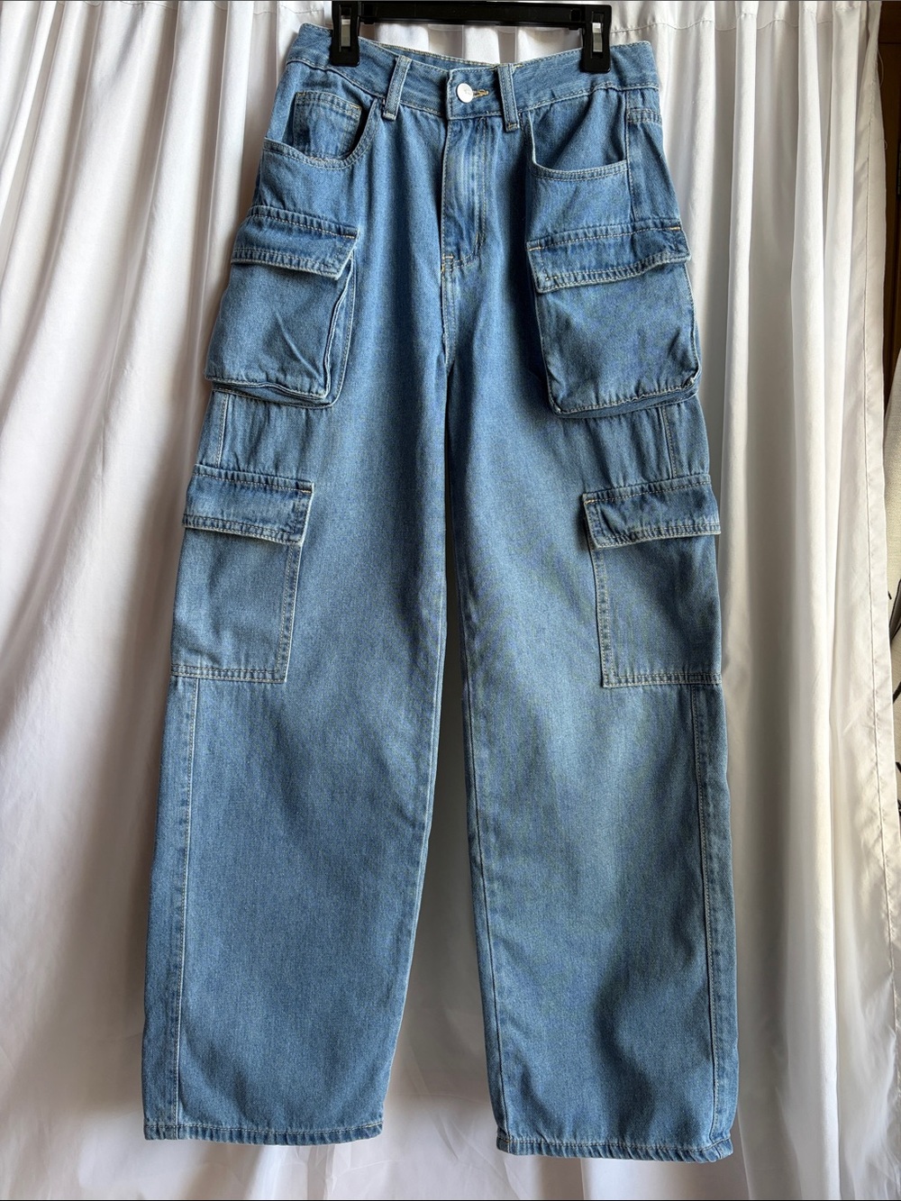SHEIN Light Blue Wide-Leg Cargo Denim Jeans